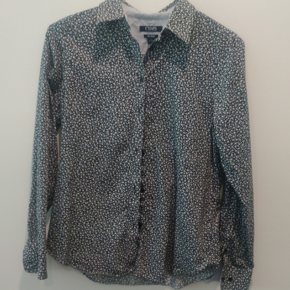 Chaps Black, Blue and White Flower pattern cotton Blouse size M